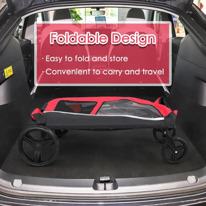 HavenTail Extra Large Dog Stroller (Red) — Foldable Mobility Wagon with Lockable Wheels